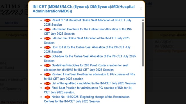 AIIMS INI CET 1st Allotment Result for July 2025 session has been released. 
