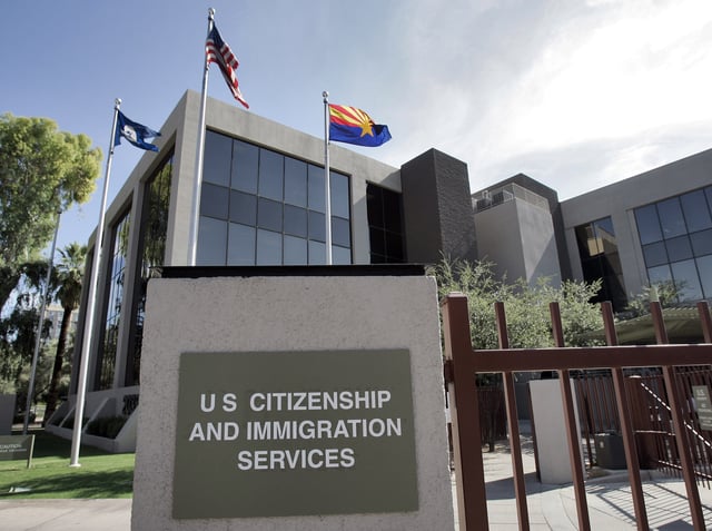 Photo, shows the U.S. Citizenship and Immigration Services building Phoenix.