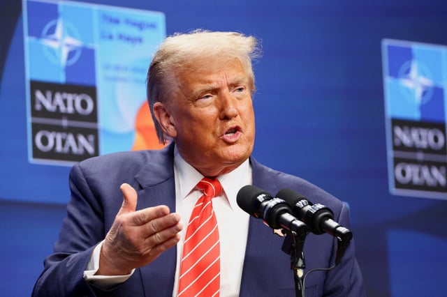 Le président américain Donald Trump s’exprime lors d’une conférence de presse au sommet de l’OTAN à La Haye, aux Pays-Bas, le 25 juin 2025.