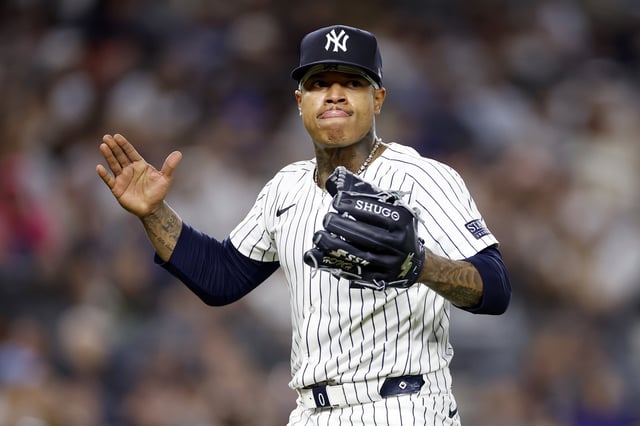 NEW YORK, NEW YORK - MAY 20: Marcus Stroman #0 of the New York Yankees reacts after pitching during the seventh inning against the Seattle Mariners at Yankee Stadium on May 20, 2024 in the Bronx borough of New York City.