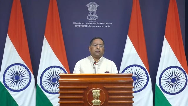 MEA spokesperson Randhir Jaiswal during press briefing in New Delhi on 26 June, 2025 | YouTube @MEA
