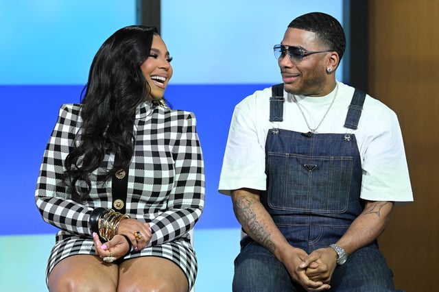 (L-R) Ashanti and Nelly are seen during a segment of "Good Day New York" on June 24, 2025 in New York .