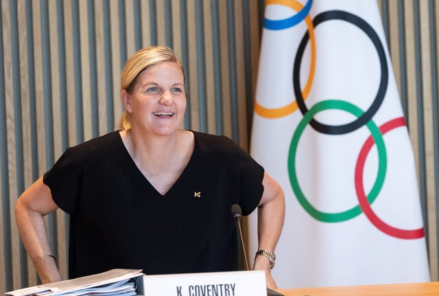 Newly elected President of the International Olympic Committee (IOC) Kirsty Coventry attends her first Executive Board meeting at the Olympic House in Lausanne, Switzerland, June 25, 2025. REUTERS/Denis Balibouse