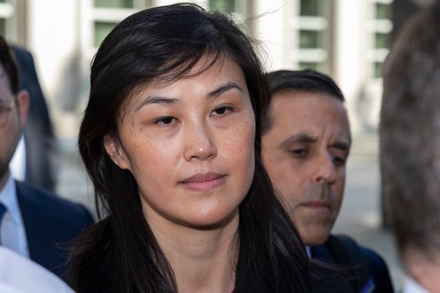 FILE - Former New York Governor Kathy Hochul aide Linda Sun and her husband, Christopher Hu, not in photo, leave Brooklyn Federal Court after their arraignment, Sept. 3, 2024, in New York. (AP Photo/Corey Sipkin, File)