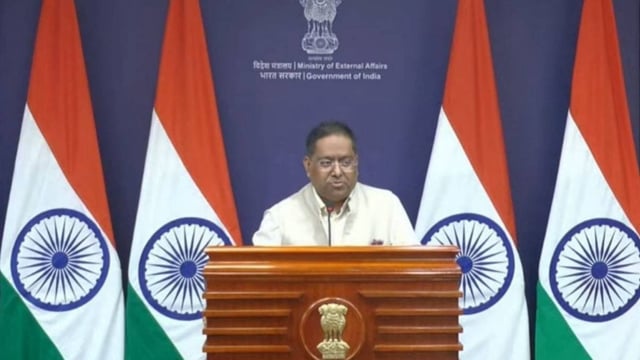 MEA Spokesperson Randhir Jaiswal during the weekly media briefing | Image: X