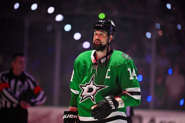 May 29, 2025; Dallas, Texas, USA; Dallas Stars left wing Jamie Benn (14) at American Airlines Center. Mandatory Credit: Jerome Miron-Imagn Images/File Photo