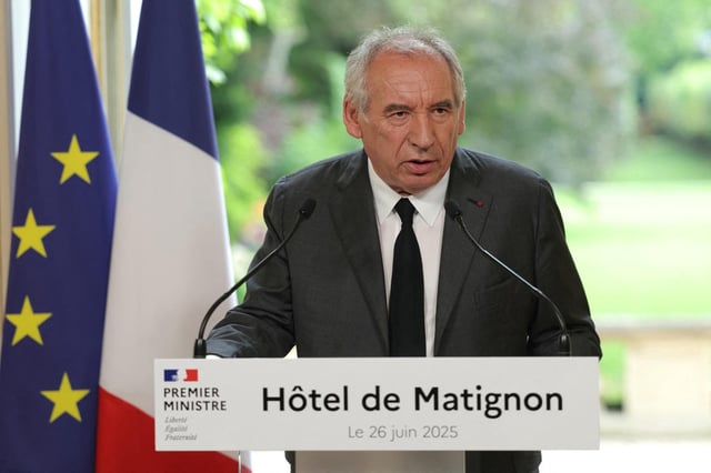 François Bayrou lors de la conférence de presse à Matignon, jeudi 26 juin 2025, sur le bilan des négociations de la réforme des retraites,