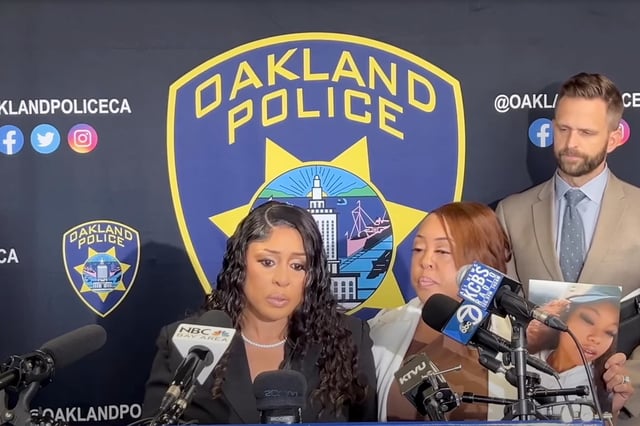 The mother of Heaven McGee asks for the public’s help in locating her missing 21-year-old daughter at a news conference on Wednesday, June 25, 2025.