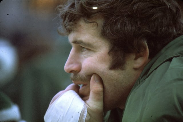 Defenive end Gerry Philbin #81 of the New York Jets watches from the sideline against the Cincinnati Bengals at Shea Stadium on December 19, 1971 in Flushing, New York.