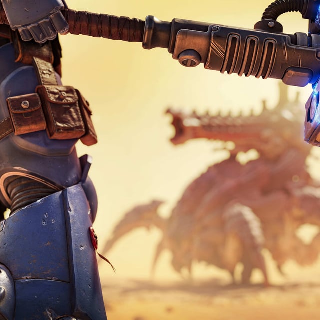 The Biovore, a beetle-like alien with an artillery cannon on its back, in a desert environment.