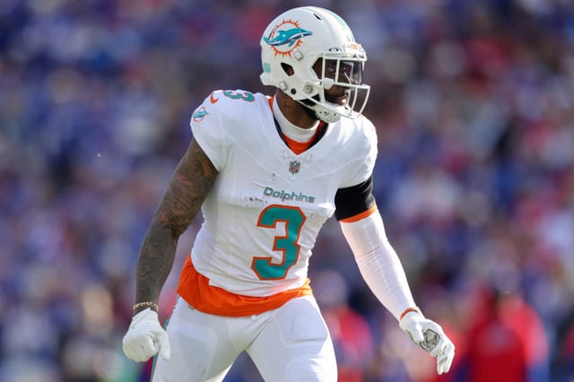 Odell Beckham Jr. #3 of the Miami Dolphins looks on during the second quarter against the Buffalo Bills at Highmark Stadium on November 03, 2024 in Orchard Park, New York.
