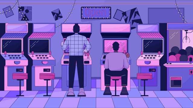 Arcade video gaming lo fi aesthetic wallpaper - stock illustration
