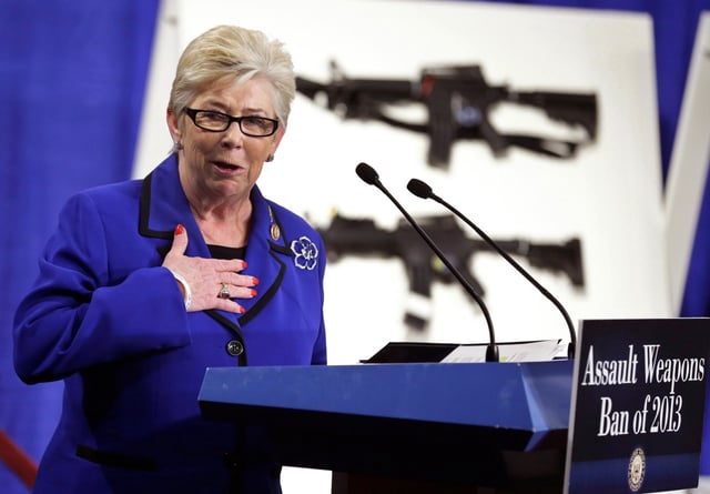 In this Jan. 24, 2013 file photo, Rep. Carolyn McCarthy, D-N.Y., speaks during a news conference with a coalition of members of Congress, mayors, law enforcement officers, gun safety organizations and other groups on Capitol Hill in Washington.  (AP Photo/Manuel Balce Ceneta, File)