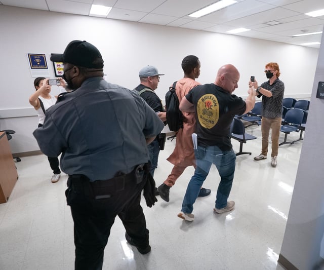 Federal law enforcement officers arrest and take away an immigrant after a hearing in the Ted Weiss Federal Building Friday, June 20, 2025 in Manhattan, New York. (Barry Williams/ New York Daily News)