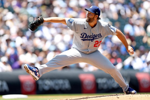 Dodgers starting pitcher Clayton Kershaw throws to the plate during the first inning of their game against the Colorado Rockies on Thursday afternoon at Coors Field in Denver. Kershaw allowed one run in six innings, striking out five in a 3-1 win. Kershaw needs three more strikeouts to reach 3,000 for his career. (Photo by Matthew Stockman/Getty Images)