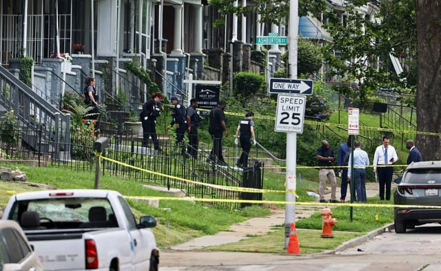 June 25, 2025: Baltimore Police are at a residence in the 2700 block of Mosher Street in West Baltimore where an officer fatally shot a 70-year-old woman. (Nia Meyers/staff)