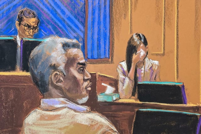 Sean Combs à son procès pendant le témoignage de Jane, victime anonyme, le 9 juin 2025.
