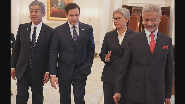 Secretary Marco Rubio meets with Indo-Pacific Quad Foreign Ministers at the Department of State in Washington, D.C., January 21, 2025. From left: Secretary Marco Rubio meets with Indo-Pacific Quad Foreign Ministers at the Department of State in Washington, D.C., January 21, 2025. From left: Japanese Foreign Minister Iwaya Takeshi, Rubio, Australian Foreign Minister Penny Wong and Indian External Affairs Minister Dr. Subrahmanyam Jaishankar.. (Official State Department photo by Freddie Everett)