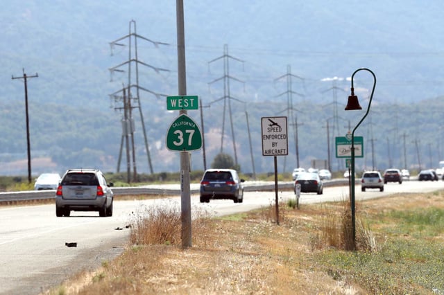 Highway 37 east of 101 in Novato, Calif., on Wednesday, September 13, 2017. Caltrans got $73 million to widen Highway 37, but critics warn rising tides could flood the corridor by 2050.