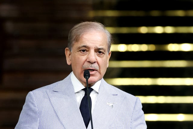 Pakistan's Prime Minister Shehbaz Sharif speaks during a joint press conference with Iranian President Masoud Pezeshkian (not pictured) in Tehran, Iran, May 26, 2025. Iran's presidential website/WANA (West Asia News Agency)/Handout via REUTERS/File Photo