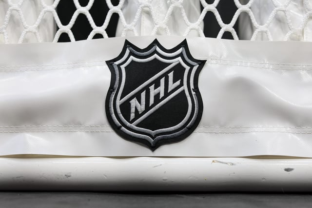Oct 20, 2022; Columbus, Ohio, USA;  The NHL logo is seen on the netting of a goal prior to the game between the Nashville Predators and the Columbus Blue Jackets at Nationwide Arena. Mandatory Credit: Aaron Doster-USA TODAY Sports/File Photo