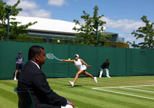 Tennis - Wimbledon - All England Lawn Tennis and Croquet Club, London, Britain - July 4, 2024 Line judge is pictured during the second round match between Madison Keys of the U.S. and China's Wang Yafan REUTERS/Matthew Childs/File Photo