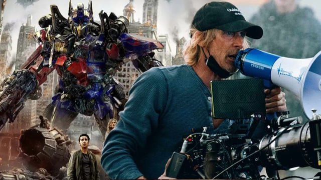 Optimus Prime and Michael Bay on the set of Ambulance
