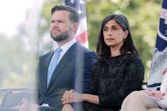 U.S. Vice President JD Vance and his wife Usha Vance listen during the 44th annual National Peace Officers&#39; Memorial Service at the U.S. Capitol on May 15, 2025 in Washington, DC.
