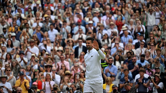  Novak Djokovic waves to the crowd The Championships Wimbledon 2024
