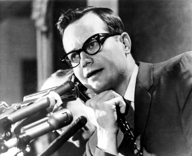 White House press secretary Bill Moyers appears at a press briefing at White House in Washington on Feb. 25, 1966.