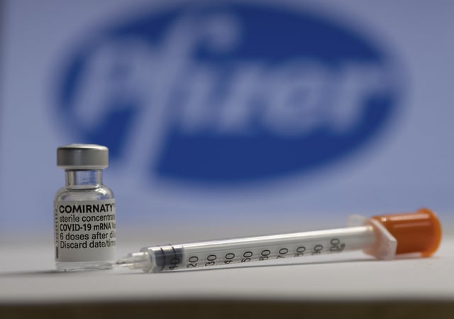 File photo of the COVID-19 vaccine made by Pfizer and BioNTech, pictured in Prague, Czech Republic, April 5, 2021.