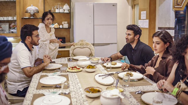 Bollywood actors Sara Ali Khan and Aditya Roy Kapur during a meeting with former cricketer Sourav Ganguly, amid promotions of their upcoming film Metro...In Dino, in Kolkata.
