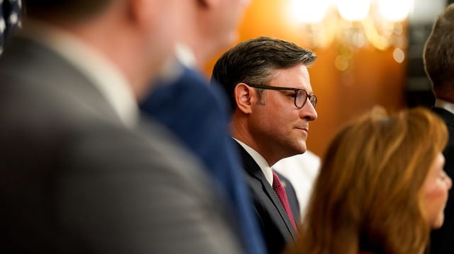 Speaker Mike Johnson during a news conference at the US Capitol. Photo: Al Drago/Bloomberg via Getty Images