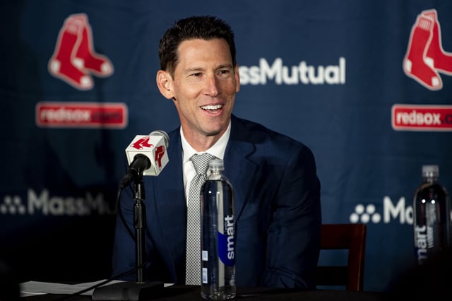 BOSTON, MA - NOVEMBER 2: Craig Breslow speaks as he is officially introduced as Chief Baseball Officer of the Boston Red Sox during a press conference on November 2, 2023 at Fenway Park in Boston, Massachusetts.