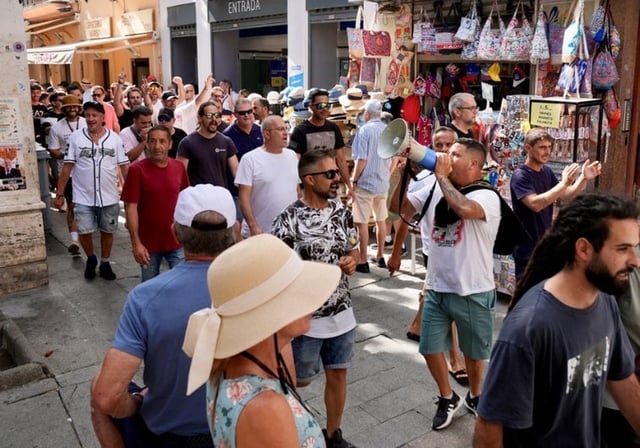 Protesta de sindicalistas en Cádiz, esta mañana
