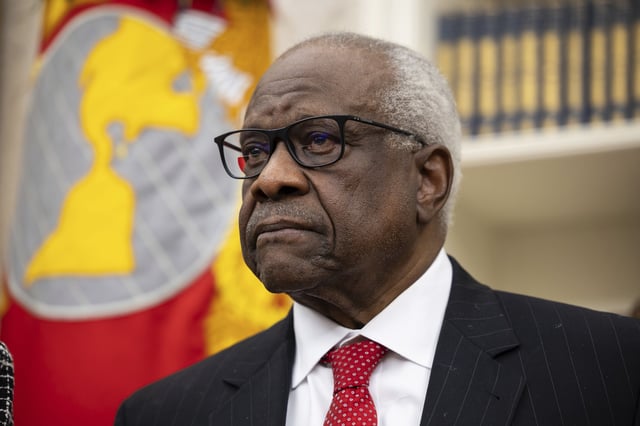 Supreme Court Justice Clarence Thomas is seen before swearing in Pam Bondi as attorney general in the Oval Office at the White House in Washington, D.C. on February 5, 2025.