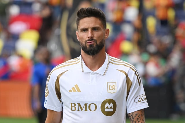 Jun 20, 2025; Nashville, Tennessee, USA; LAFC forward Olivier Giroud (9) looks on before playing Esperance Sportive De Tunisie in a group stage match of the 2025 FIFA Club World Cup at GEODIS Park. Mandatory Credit: Steve Roberts-Imagn Images