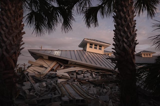 FILE - A collapsed building is visible after Hurricane Milton, on Manasota Key, Fla., Saturday, Oct. 12, 2024. (AP Photo/Rebecca Blackwell, File)