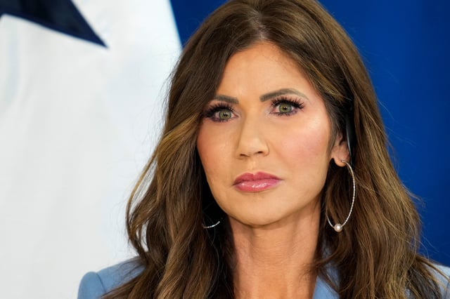 U.S. Homeland Security Secretary Kristi Noem looks on during a press conference after Colombian migrants board a deportation flight bound for Medellin, Colombia, at Albrook Gelabert Airport in Panama City, Panama June 24, 2025. REUTERS/Enea Lebrun/File photo
