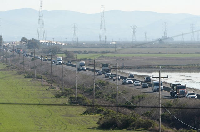 Traffic flows along Highway 37 east of Sears Point in Sonoma County, Calif., on Friday, Feb. 21, 2020. (Alan Dep/Marin Independent Journal)