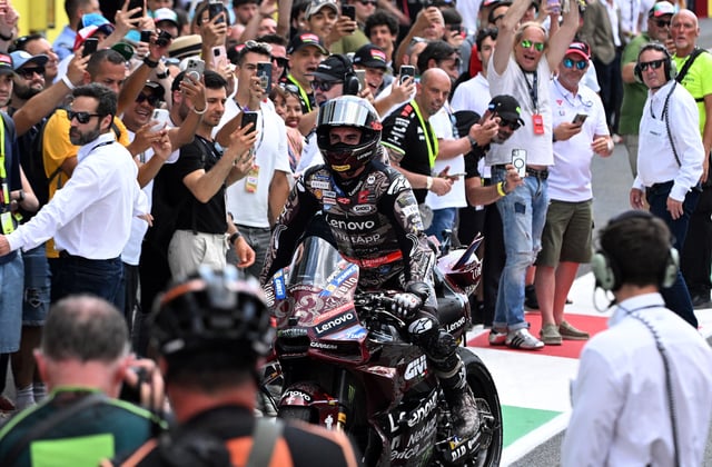 MotoGP - Italian Grand Prix - Mugello Circuit, Scarperia e San Piero, Italy - June 22, 2025, Ducati Lenovo Team's Marc Marquez celebrates after winning the Italian Grand Prix REUTERS/Jennifer Lorenzini/File Photo