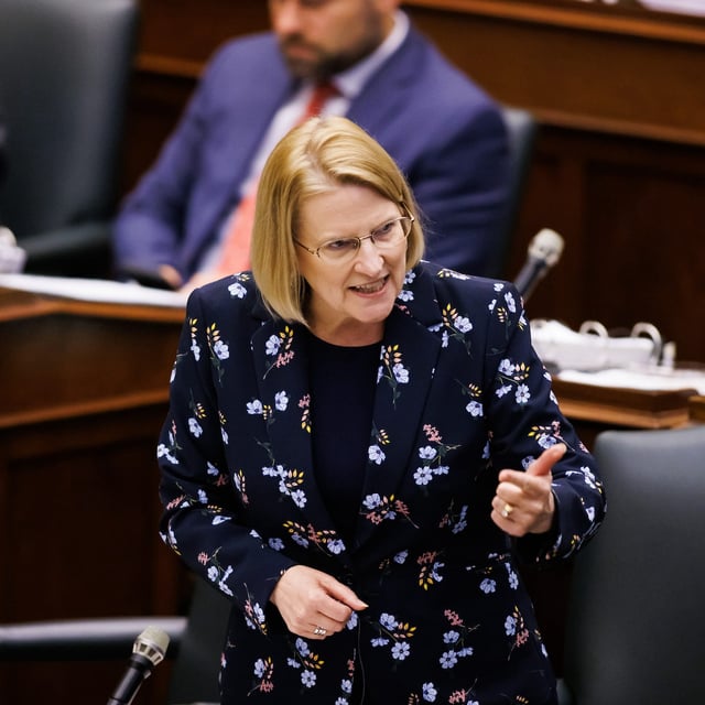 Sylvia Jones, Deputy Premier and Minister of Health speaks during Question Period  at Queen's Park in Toronto on Tuesday, May 13, 2025. THE CANADIAN PRESS/Cole Burston