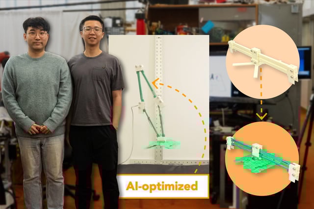 Byungchul Kim (left) and Tsun-Hsuan &#34;Johnson&#34; Wang applied generative AI to improve robots designed by humans.