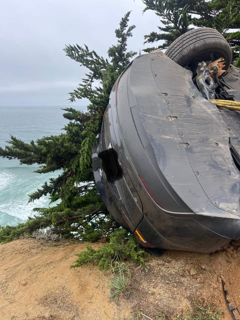 A tree stopped a car from falling down a cliff near Devil’s Slide on Highway 1. 