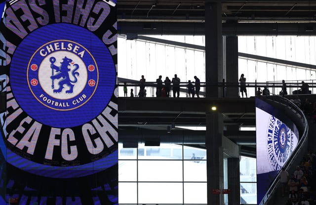 Soccer Football - FIFA Club World Cup - Group D - Chelsea v Los Angeles FC - Mercedes-Benz Stadium, Atlanta, Georgia, U.S. - June 16, 2025, General view of Chelsea's logo as fans look on inside the stadium before the match REUTERS/Kai Pfaffenbach/File Photo