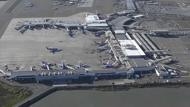 Aerial view of Oakland International Airport.