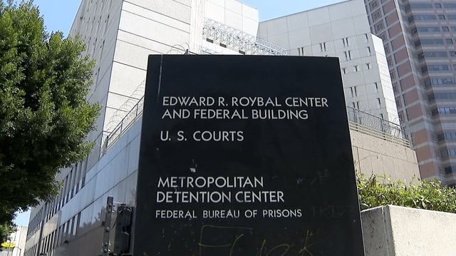 Exterior view of the Metropolitan Detention Center in Downtown Los Angeles.