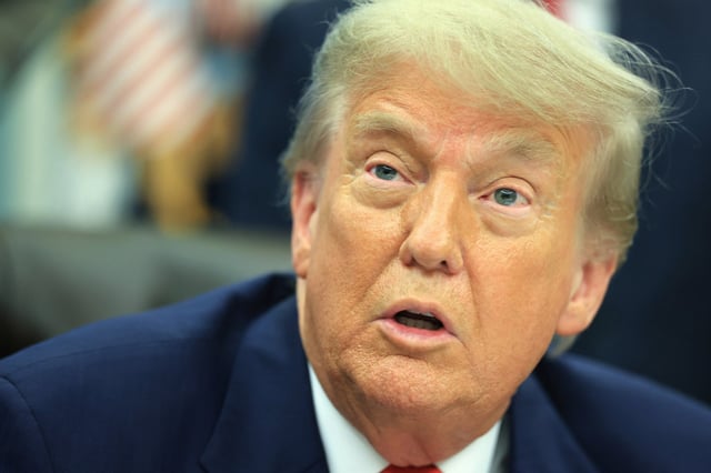 President Donald Trump delivers remarks as he meets with Minister of Foreign Affairs and Cooperation of Rwanda Olivier Nduhungirehe and the Foreign Minister of the Democratic Republic of the Congo Thérèse Kayikwamba Wagner in the Oval Office at the White House on June 27, 2025.