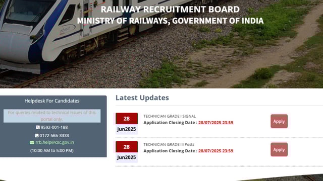 RRB Technician registration begins, link to apply