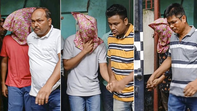 In this combo of three pictures, the accused who were arrested in connection with the alleged 'gang-rape' of a first-year student of a law college in south Kolkata, being produced at a city court, in Kolkata, Friday, June 27, 2025.